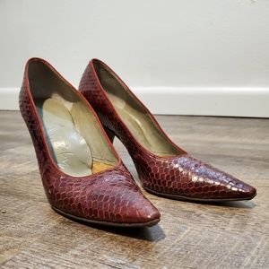 VTG Brown Pumps Size 5 NARROW - Snakeskin  - XLNT